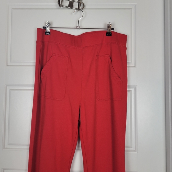 Anthropologie Maeve Tomato red knit flare with slits pull-on pants size Large - Picture 4 of 10